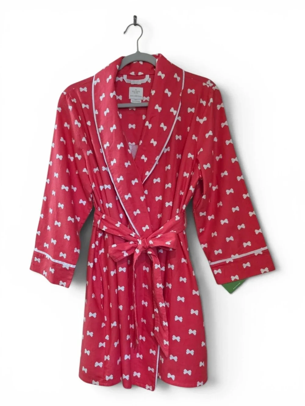 NWT Kate Spade Dream A Little Dream Bow Lightweight Flannel Robe Coral Pink SZ M